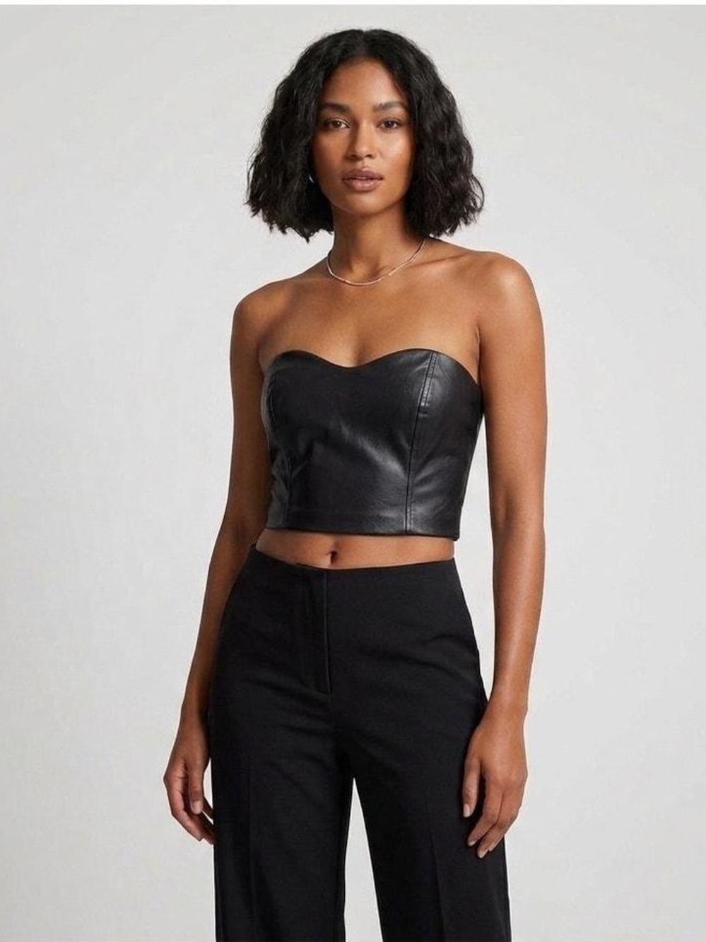 Aritzia TEN by Babaton Cindy Bustier Top Black Vegan Leather Strapless Cropped